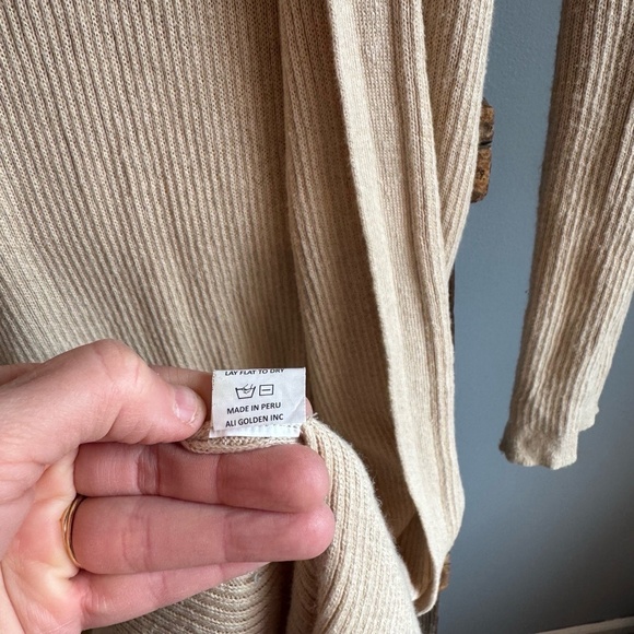 ALI GOLDEN Duster Cardigan Womens Sz S Beige‎ Cream Ribbed Knit Boho Sustainable - Picture 6 of 6